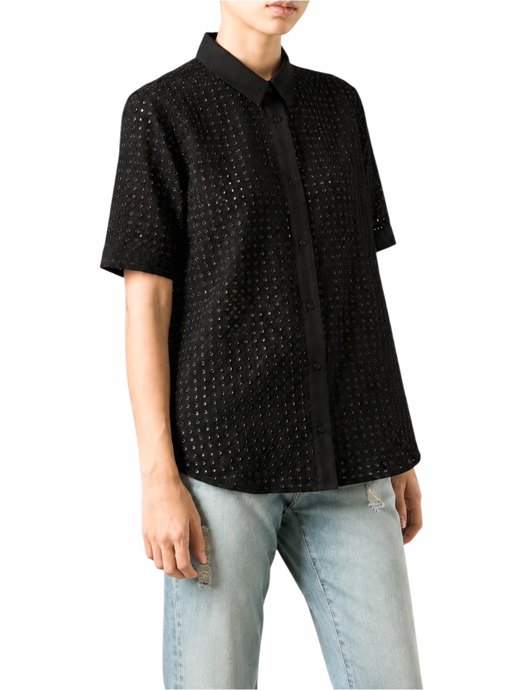Each X Other Paris Black Eyelet Cotton Button Front Shirt Large Designer